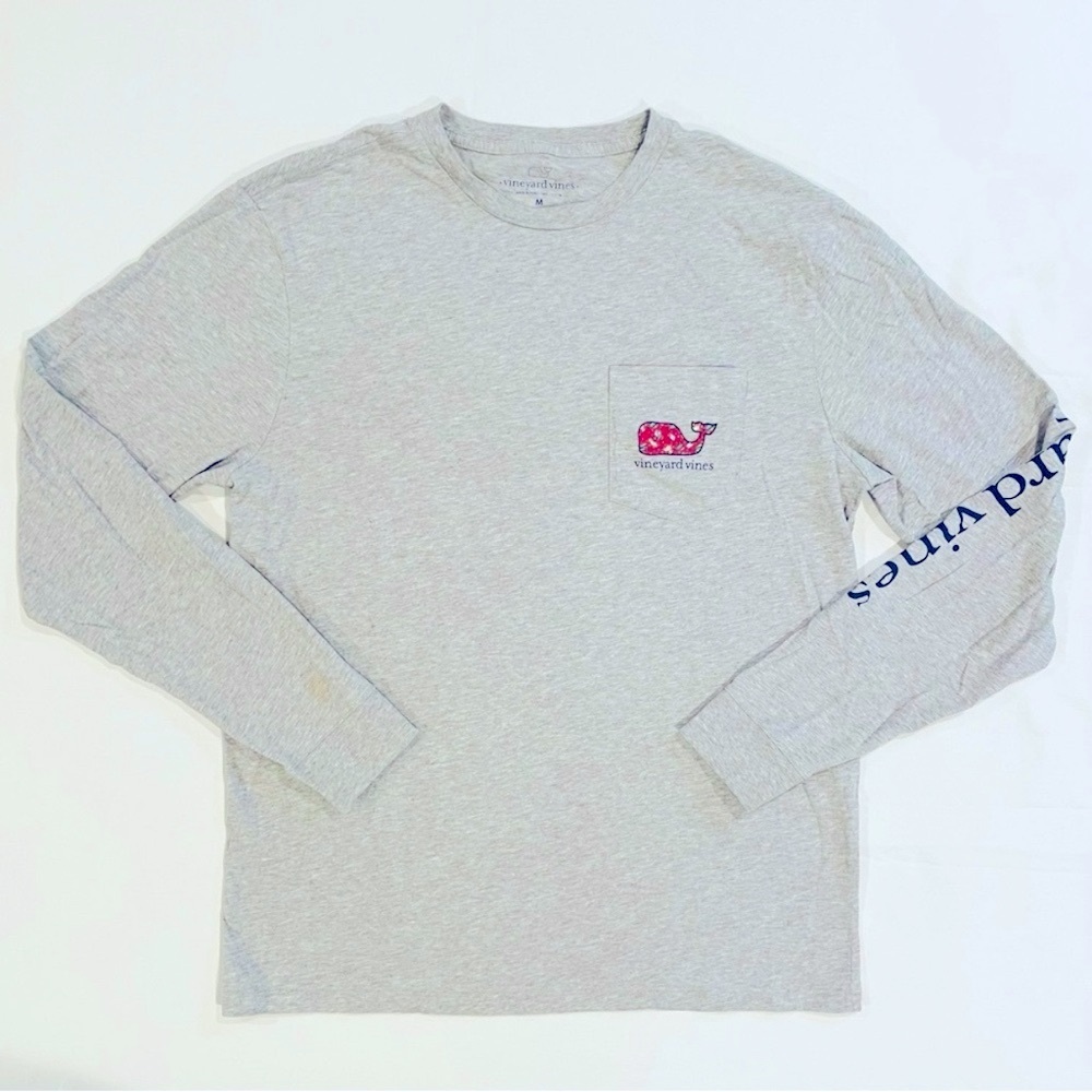 Vineyard Vines Long Sleeve Tee Mens Medium Christmas Whale Pocket T-Shirt Cotton - Picture 2 of 6